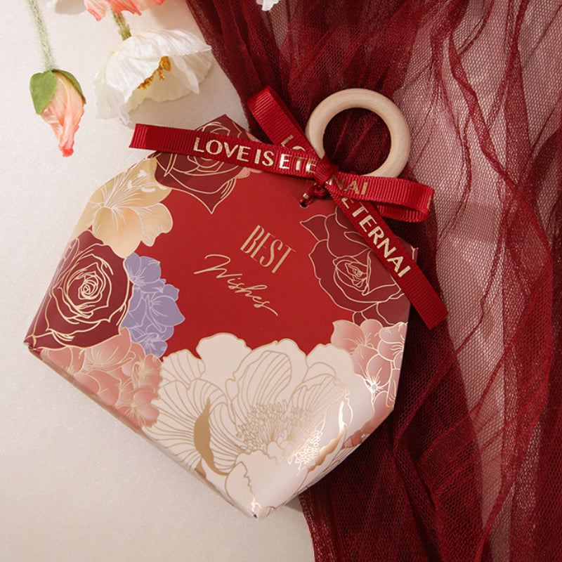 صندوق هدايا بتصميم خاتم خشبي وصندوق سكر وحقيبة تغليف هدايا الزفاف، عبوة من 20 قطعة