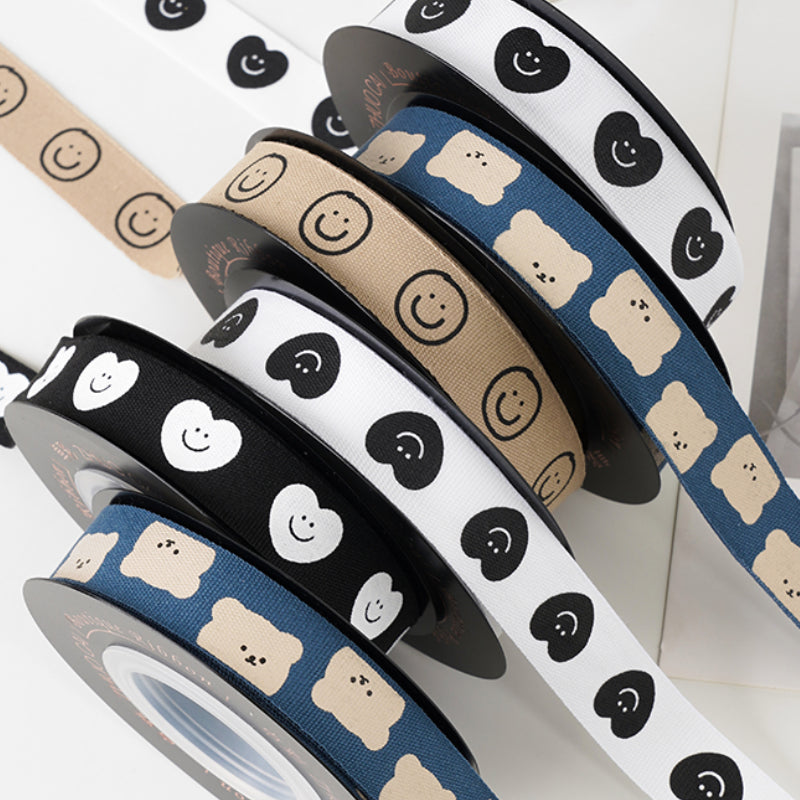 Ruban d'ours de dessin animé, ruban d'amour souriant, ruban d'emballage de boîte-cadeau de bouquet