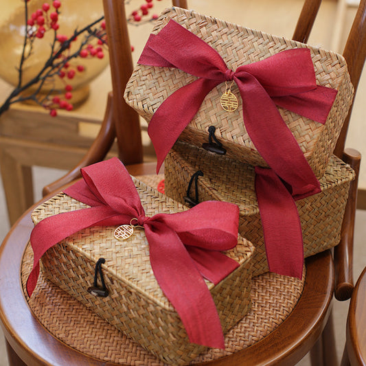 Panier en rotin tressé avec couvercles pour fête de mariage, baby shower, paniers cadeaux utilitaires