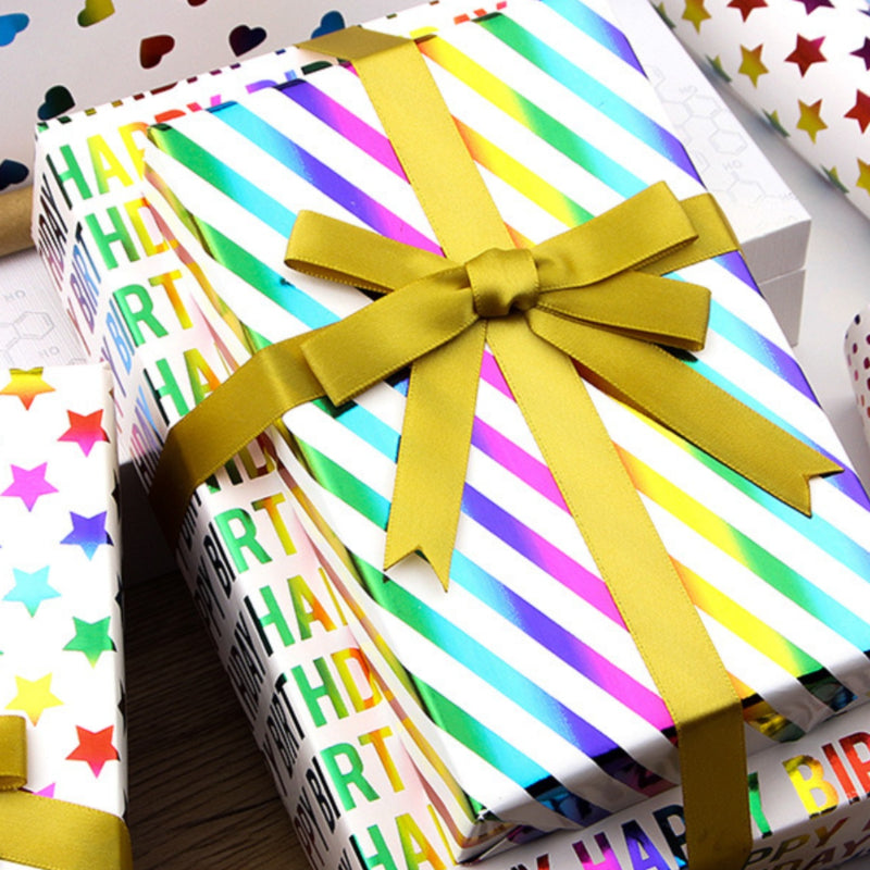 Papier d'emballage cadeau estampé doré Papier d'emballage pour boîte cadeau d'anniversaire