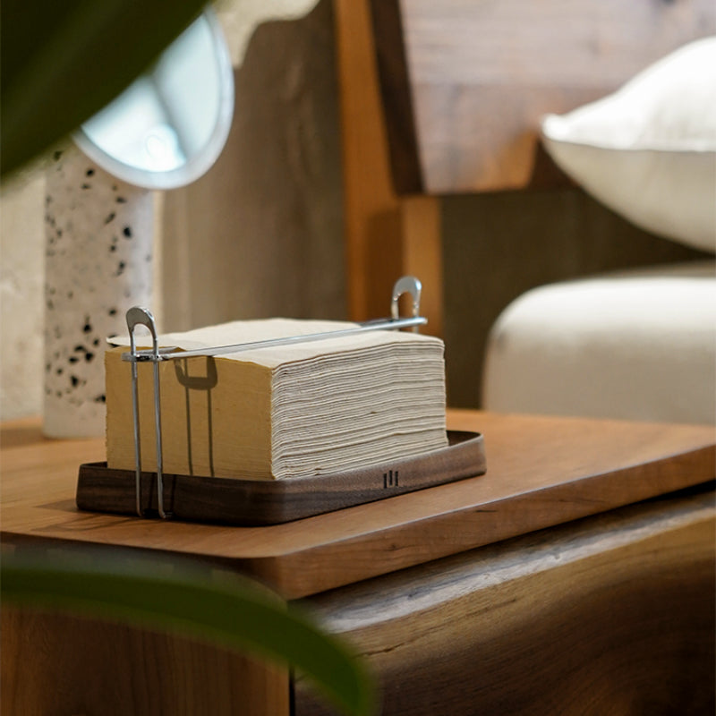 Porte-serviettes en noyer Support de rangement pour serviettes en papier de bureau