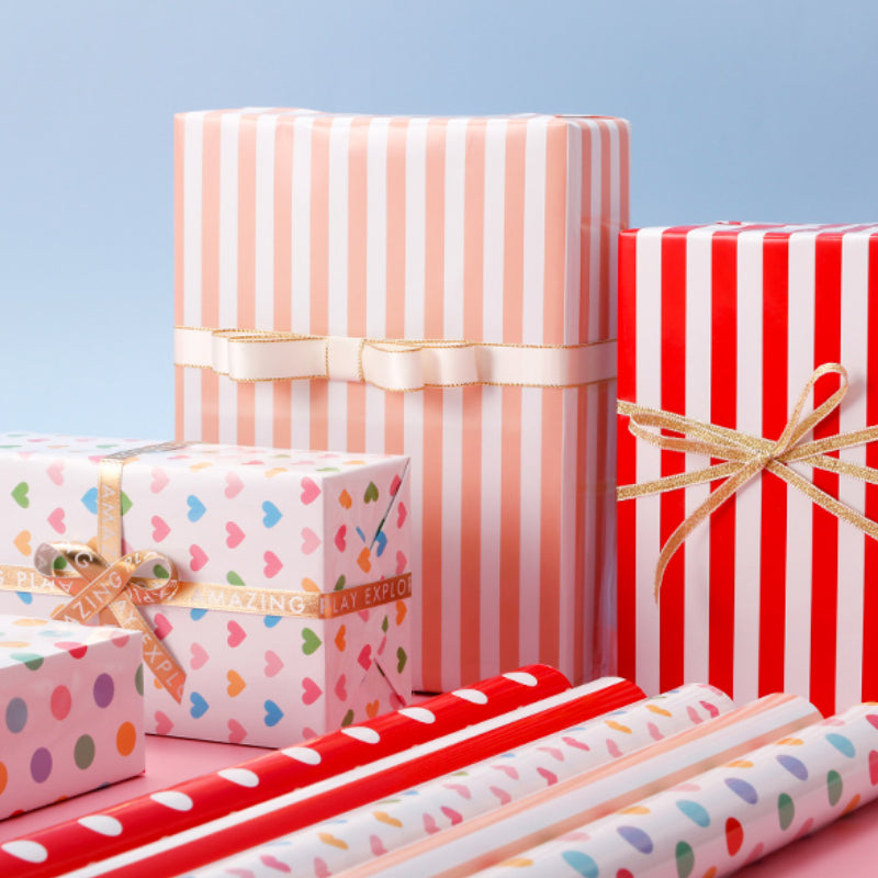 ورق تغليف هدايا العيد بخطوط منقطة وحب ورق تغليف مقاوم للماء