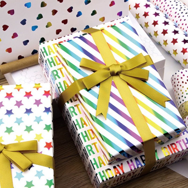 Papier d'emballage cadeau estampé doré Papier d'emballage pour boîte cadeau d'anniversaire