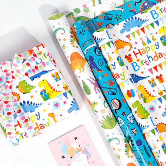 Papier d'emballage de dinosaures Papier d'emballage de cadeaux d'anniversaire de dessin animé