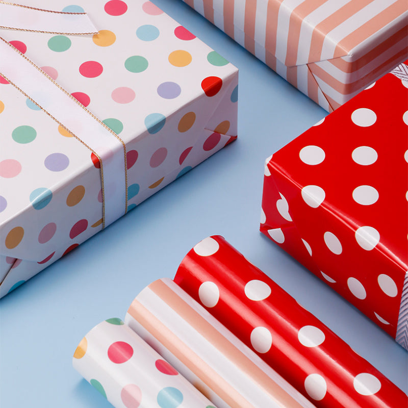 ورق تغليف هدايا العيد بخطوط منقطة وحب ورق تغليف مقاوم للماء