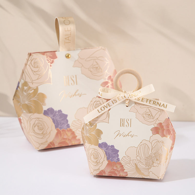 صندوق هدايا بتصميم خاتم خشبي وصندوق سكر وحقيبة تغليف هدايا الزفاف، عبوة من 20 قطعة