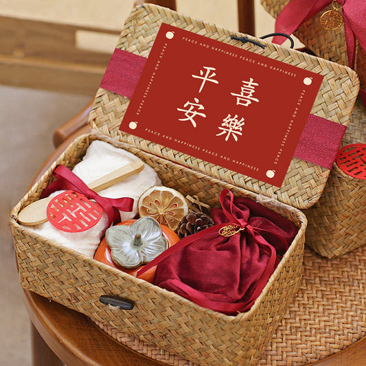 Panier en rotin tressé avec couvercles pour fête de mariage, baby shower, paniers cadeaux utilitaires