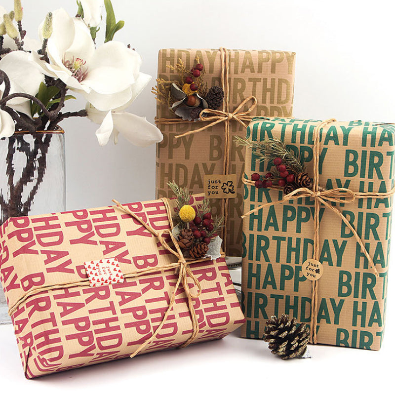 Papier Kraft de style rétro pour emballage de bouquet de joyeux anniversaire