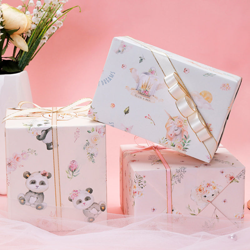 Papier d'emballage pour boîte cadeau d'anniversaire à motif animal et fleur