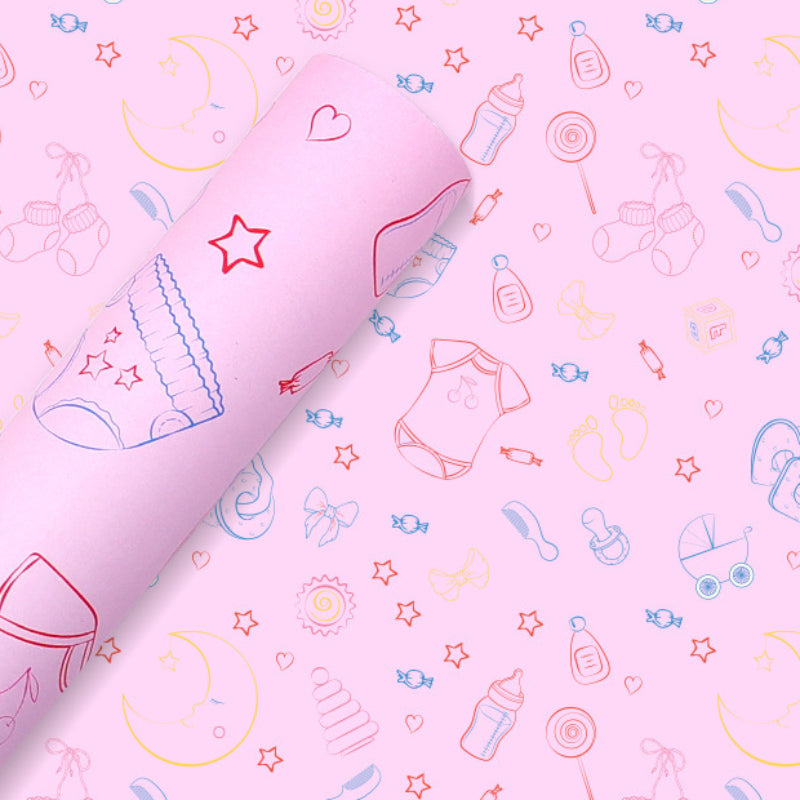 Papier de dessin animé Papier d'emballage cadeau rose Papier kraft Papier d'emballage d'anniversaire