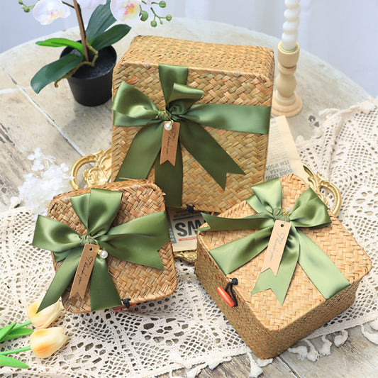 Panier en rotin tressé pour emballage cadeau de mariage, fête prénatale