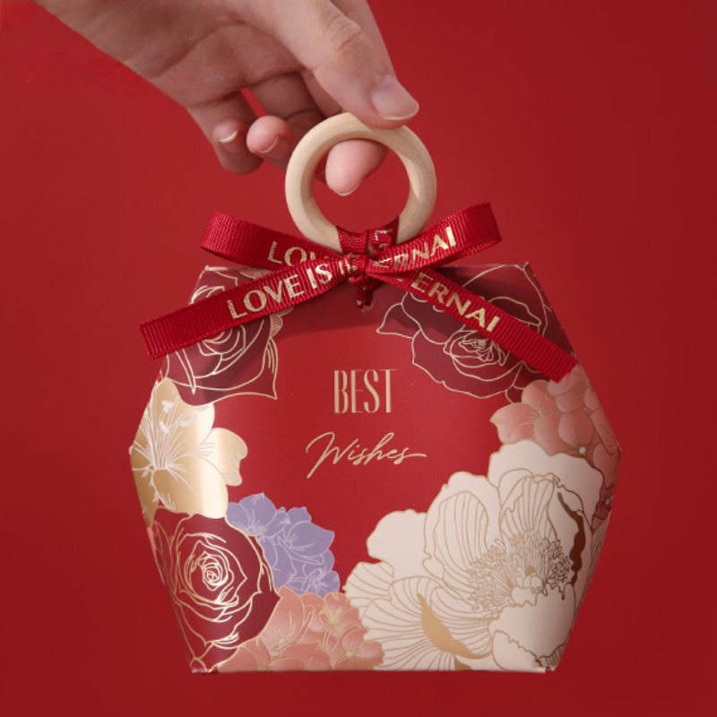 صندوق هدايا بتصميم خاتم خشبي وصندوق سكر وحقيبة تغليف هدايا الزفاف، عبوة من 20 قطعة