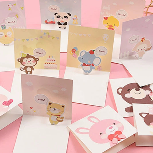 Lot de 12 mini cartes de vœux en trois dimensions avec motif animal et carte de bénédiction pour anniversaire