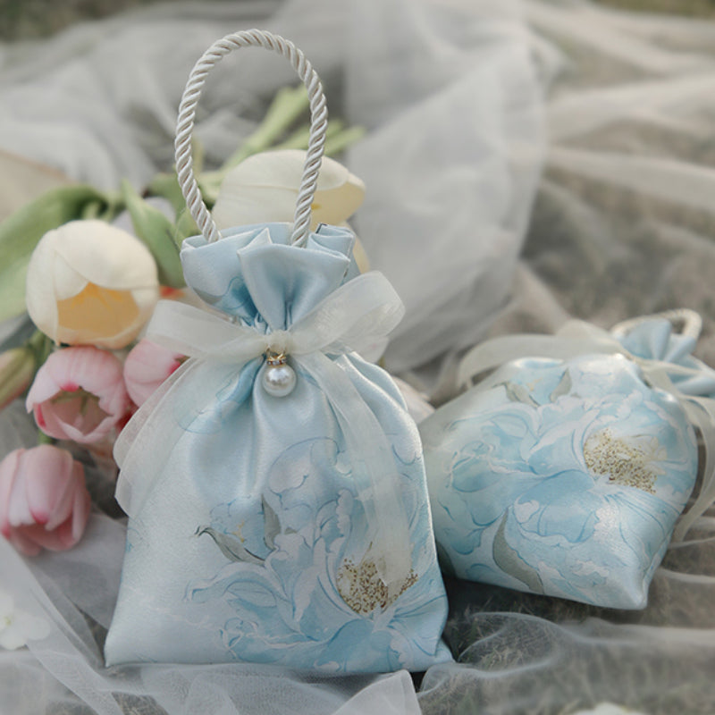 Lot de 10 sacs en soie à fleurs pour cadeau de mariage