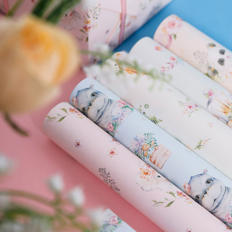 Papier d'emballage pour boîte cadeau d'anniversaire à motif animal et fleur