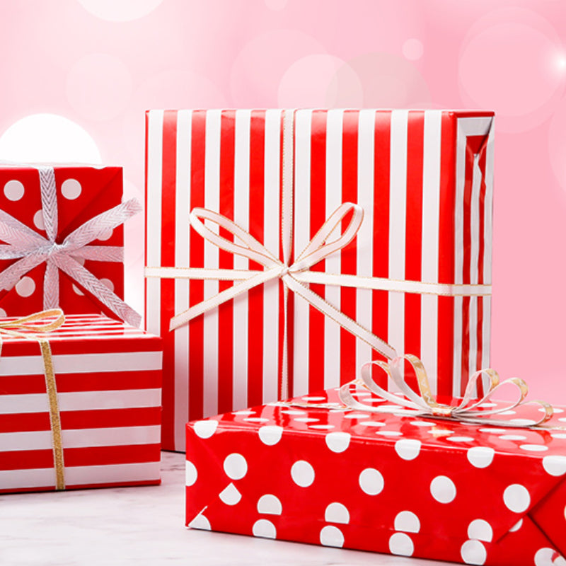 ورق تغليف هدايا العيد بخطوط منقطة وحب ورق تغليف مقاوم للماء