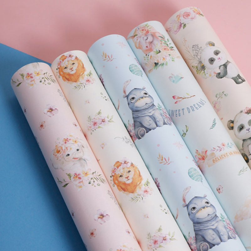 Papier d'emballage pour boîte cadeau d'anniversaire à motif animal et fleur