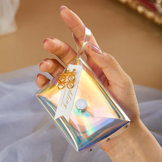 Sac en PVC laser, sac à sucre de mariage, sac cadeau coloré réfléchissant transparent et étanche, portefeuille