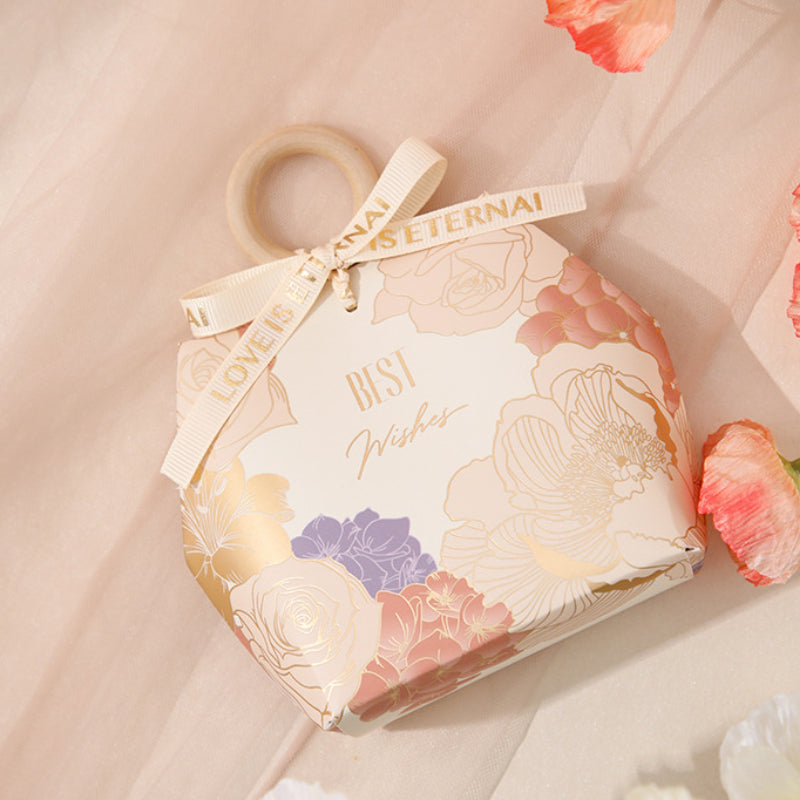 صندوق هدايا بتصميم خاتم خشبي وصندوق سكر وحقيبة تغليف هدايا الزفاف، عبوة من 20 قطعة