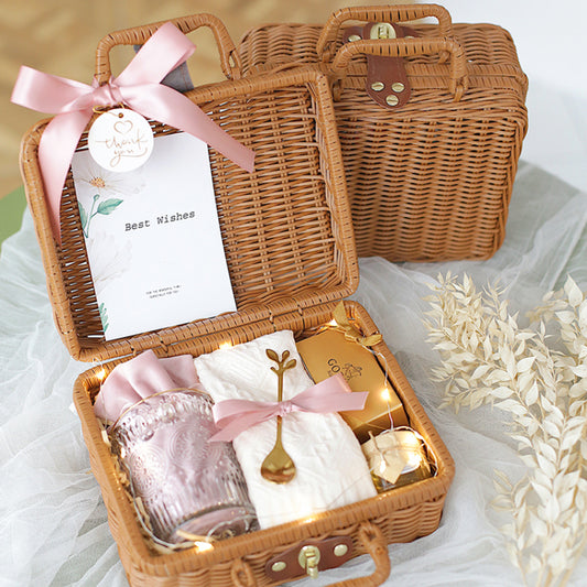 Coffret cadeau d'affaires portable vintage Panier tressé en rotin