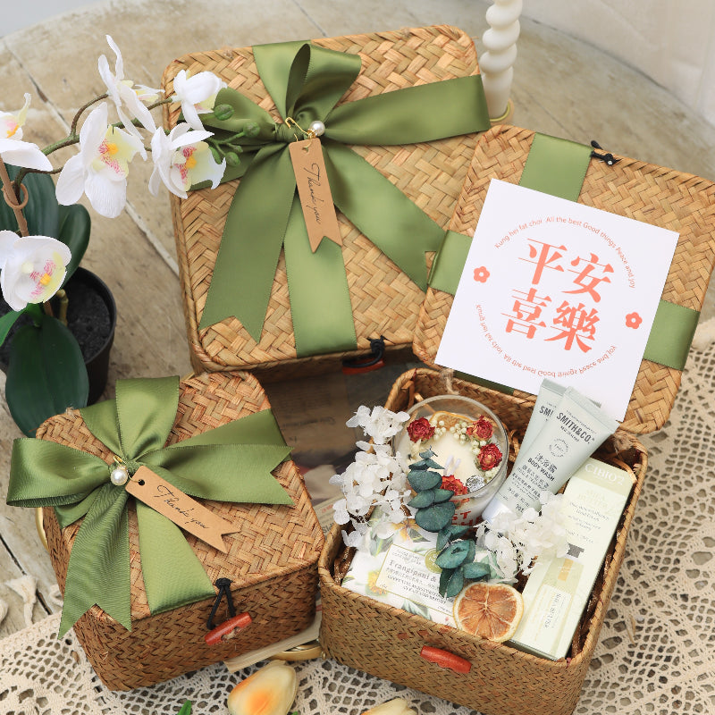 سلال منسوجة من الخيزران لحفلات الزفاف وحفلات استقبال المولود وتغليف الهدايا