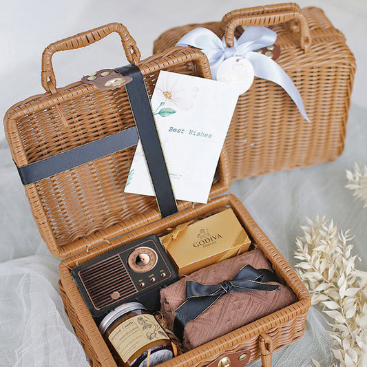 Coffret cadeau d'affaires portable vintage Panier tressé en rotin