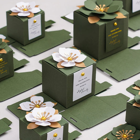 Coffret cadeau carré pour mariage avec fleurs 3D, lot de 20