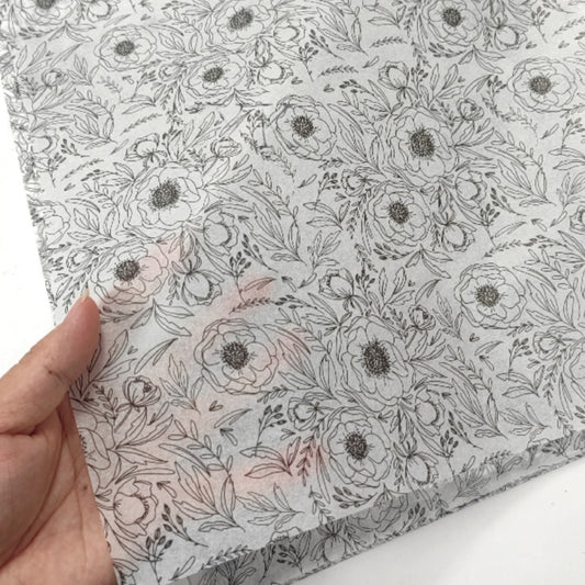 Paquet de 50 feuilles de papier de soie pour emballage cadeau de style croquis floral