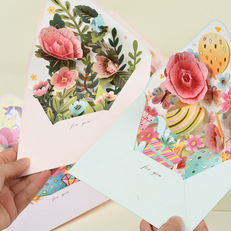 Coffret cadeau de fête de vacances avec enveloppe créative et fleur 3D, lot de 6