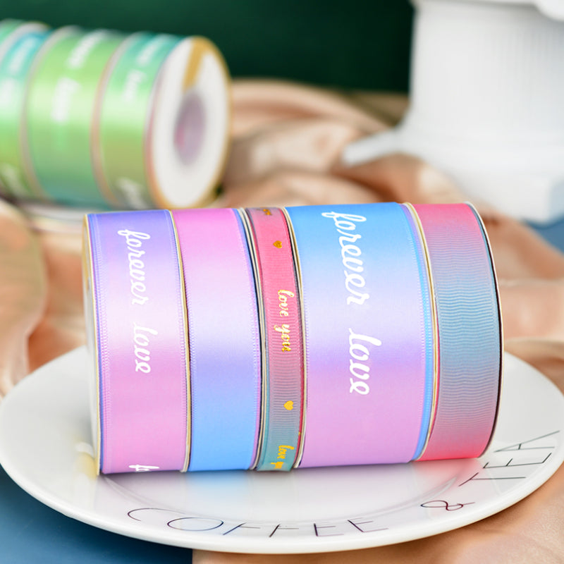 Ruban d'emballage cadeau de fleurs de Saint-Valentin de couleur dégradée de 22 m