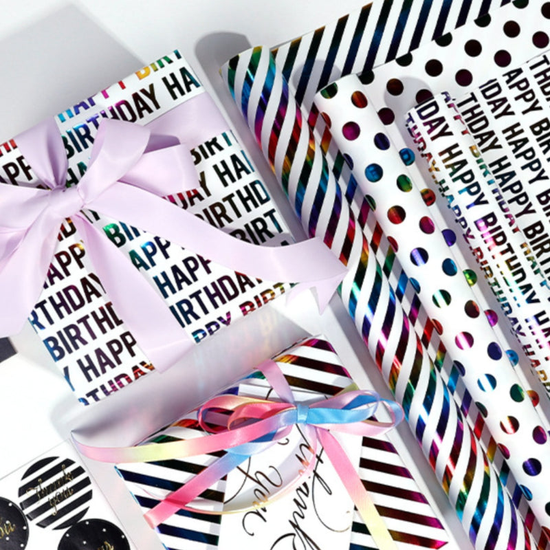 Papier d'emballage cadeau estampé doré Papier d'emballage pour boîte cadeau d'anniversaire