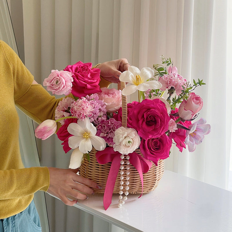 سلة خيزران سلة باقة زهور سلة هدايا محمولة