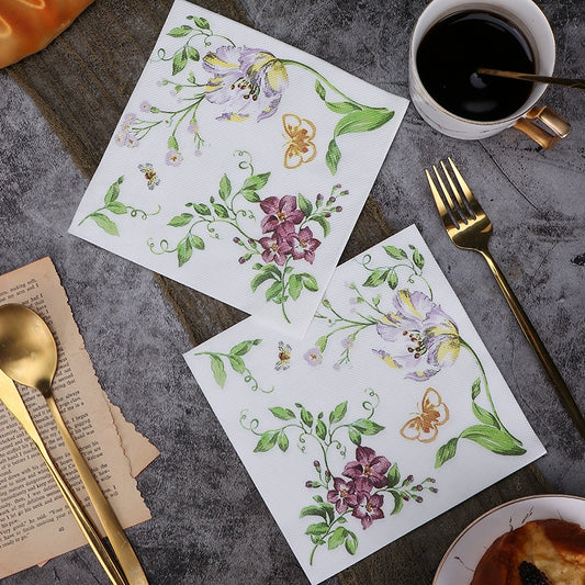 Serviettes de table à motifs floraux colorés - 20 par paquet