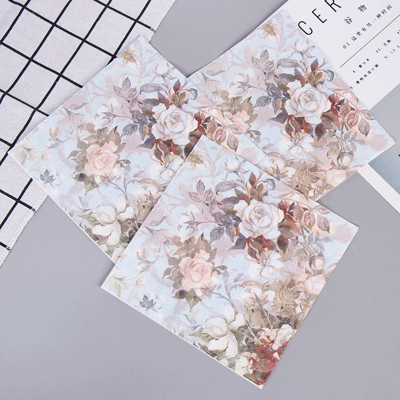 Serviettes de table en papier de soie à imprimé floral, papier de découpage DIY
