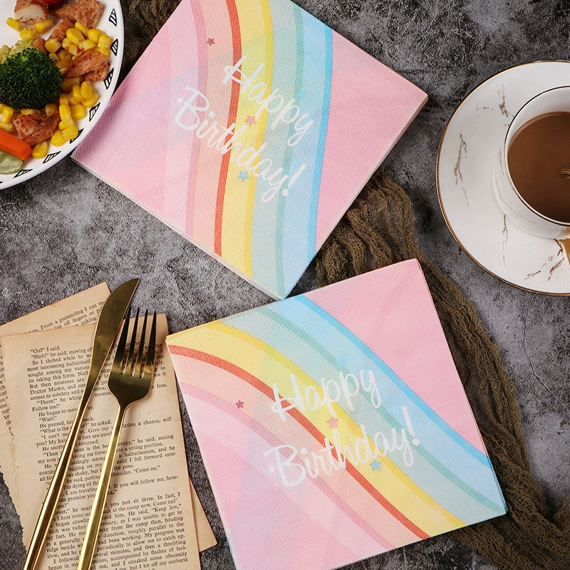 Serviettes en papier de soie colorées imprimées pour fête d'anniversaire