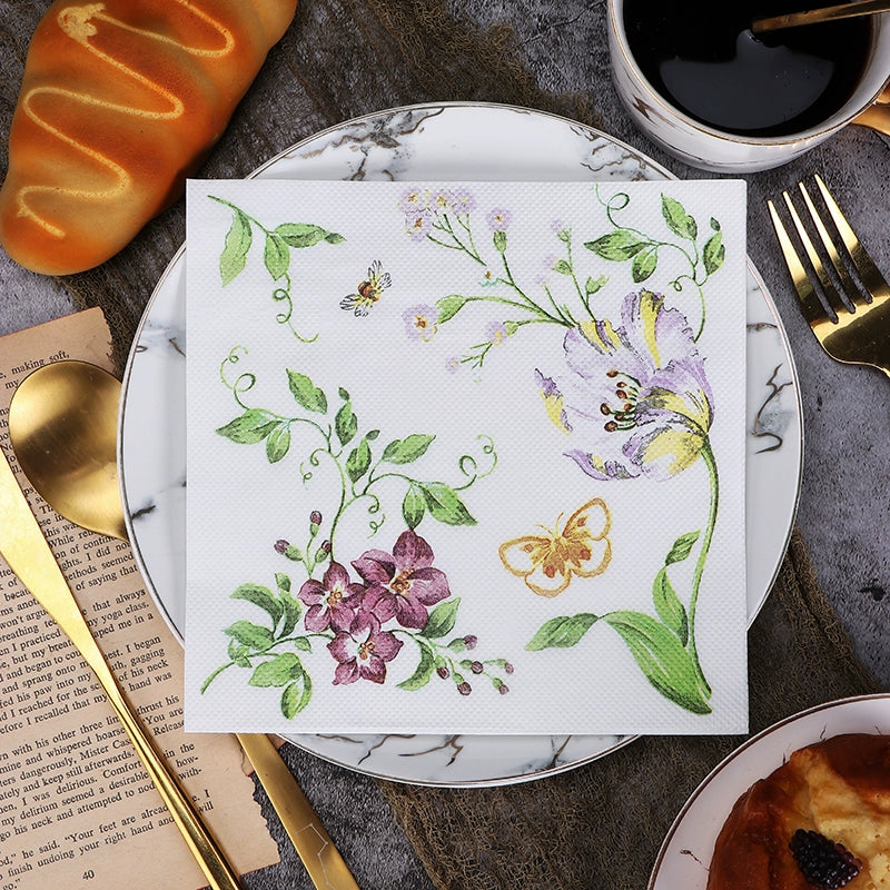 Serviettes de table à motifs floraux colorés - 20 par paquet