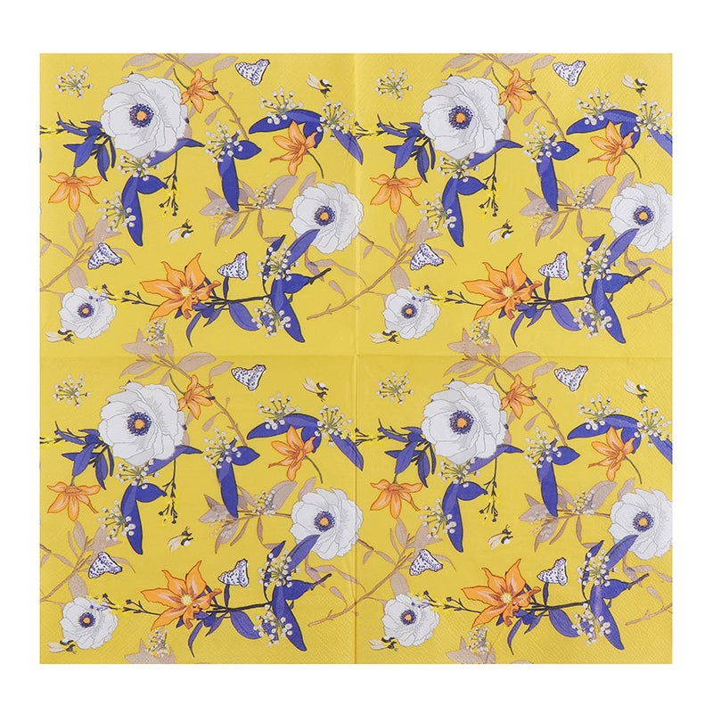 Serviettes de table à imprimé floral jaune Serviettes de fête de fin d'année Papier découpage