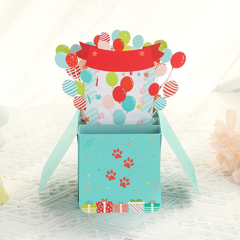 Carte d'anniversaire 3D en forme de boîte à chat mignon Carte de message de bénédiction de dessin animé