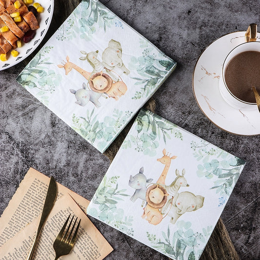 Serviettes de table à imprimé animalier Serviettes de fête d'anniversaire