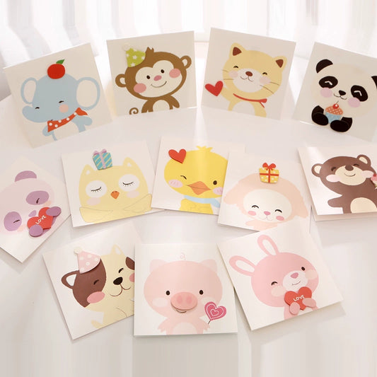 Lot de 12 mini cartes de vœux en trois dimensions avec motif animal et carte de bénédiction pour anniversaire