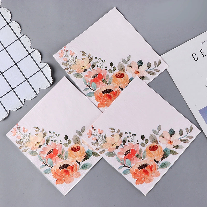 Serviettes de table à imprimé floral Serviettes de fête de mariage Serviettes en papier à découper