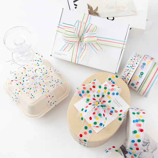 Ruban de décoration cadeau en mousseline colorée 2,5 cm x 22 m