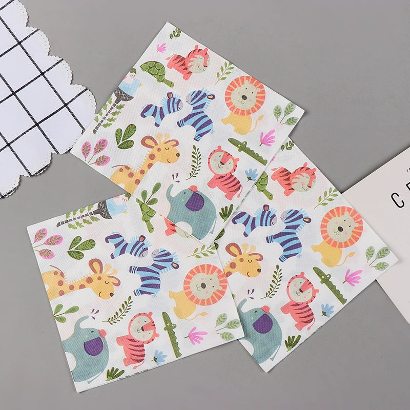 Serviettes en papier imprimées d'animaux de dessin animé Serviettes colorées
