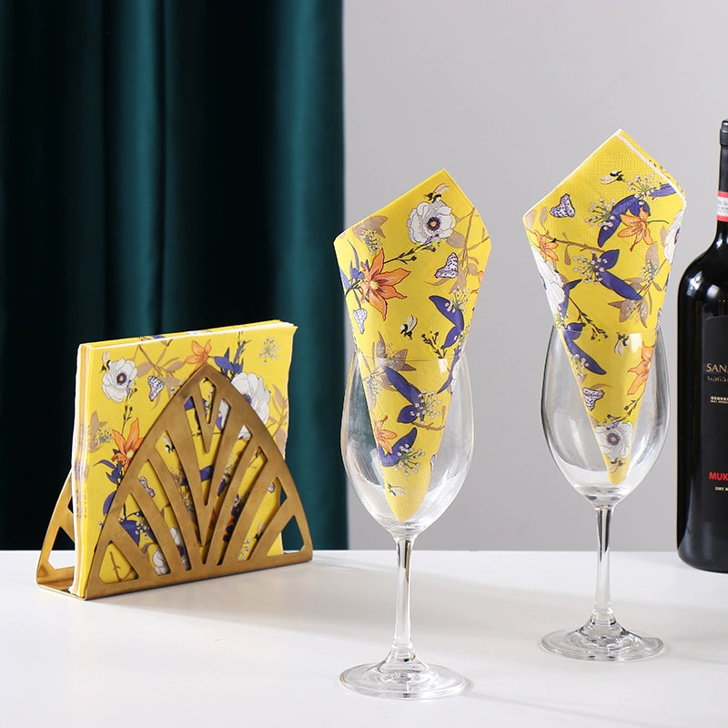 Serviettes de table à imprimé floral jaune Serviettes de fête de fin d'année Papier découpage