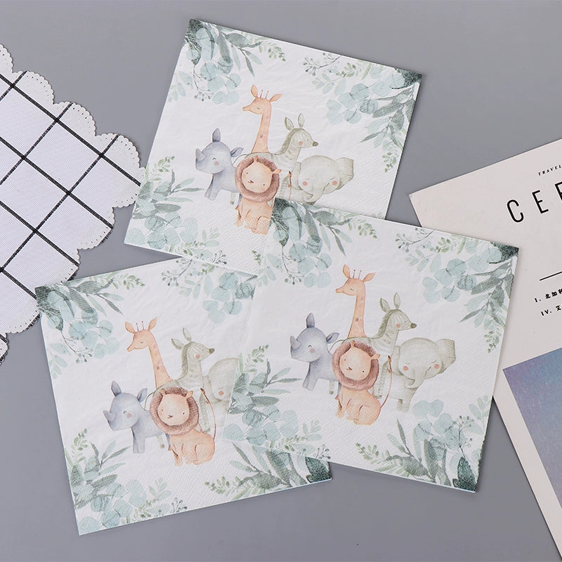 Serviettes de table à imprimé animalier Serviettes de fête d'anniversaire