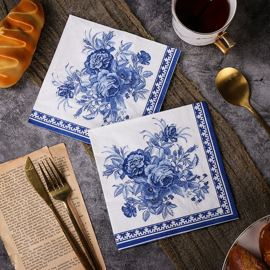 Serviettes en porcelaine chinoise bleue et blanche, papier de découpage DIY