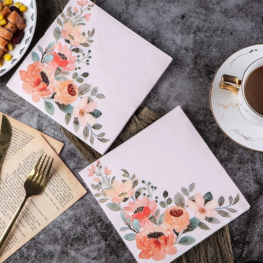 Serviettes de table à imprimé floral Serviettes de fête de mariage Serviettes en papier à découper