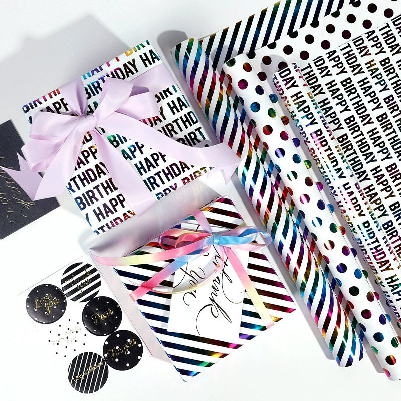 Papier d'emballage cadeau estampé doré Papier d'emballage pour boîte cadeau d'anniversaire