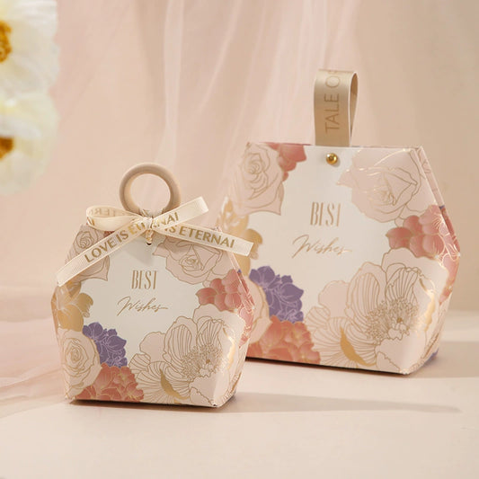 Coffret cadeau design en bois avec anneau, boîte à sucre, sac d'emballage cadeau de mariage, lot de 20