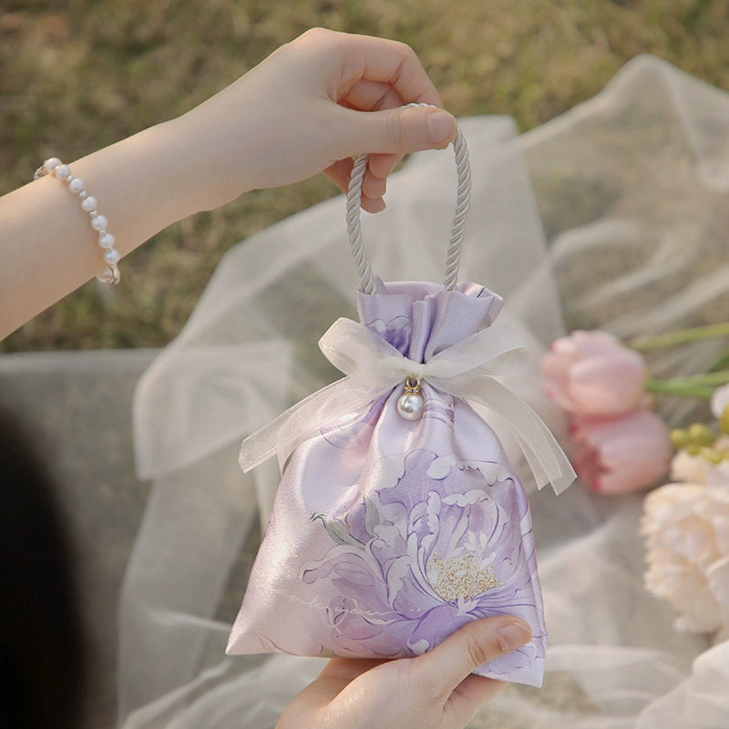 Lot de 10 sacs en soie à fleurs pour cadeau de mariage